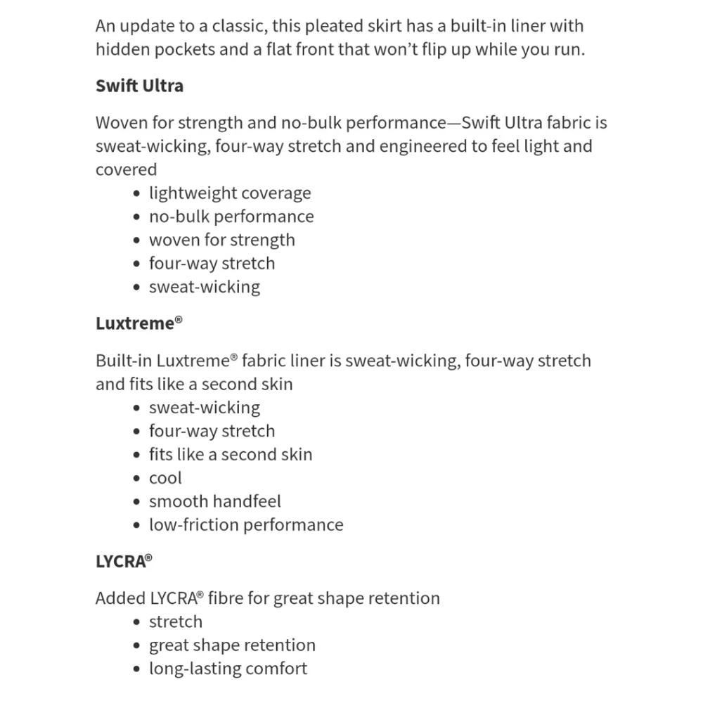 LULULEMON Time To Shine Skirt